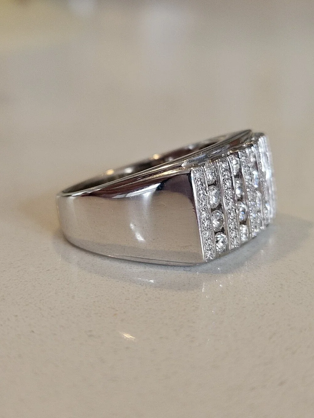 Luxury Men's Solid 14k White Gold 1ctw Natural Diamond Statement Ring